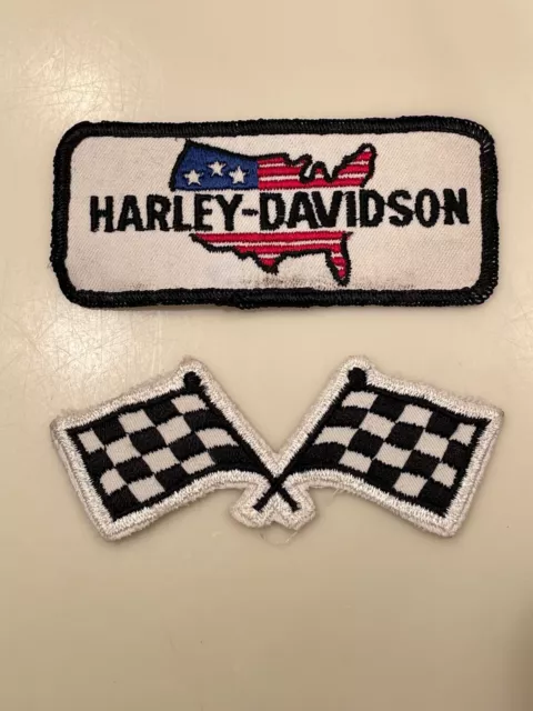 Harley Davidson/ Chequered Flags Embroidered Badges. New