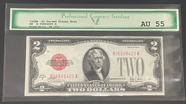 1928 B $2 U.S. Note Legal Tender Note.  Fr. 1503.  PCG AU-55, Key Date Note