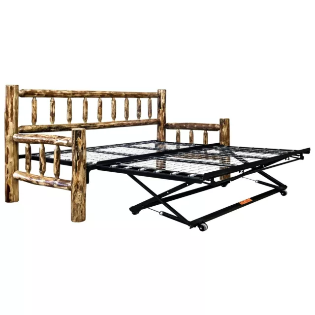 Rustic Log Daybed Pop Up Trundle Beds Amish Made Solid Pine Lodge Cabin