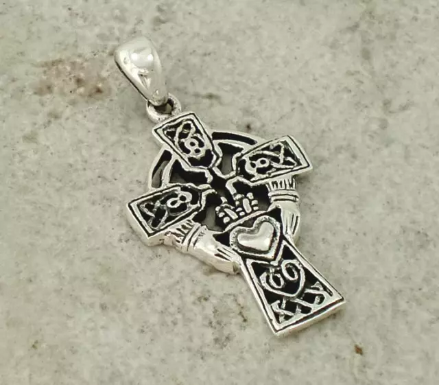.925 STERLING SILVER CELTIC OPAL CLADDAGH CROSS PENDANT style# p0605 ...