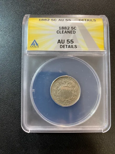 1882 Shield Nickel Anacs Au-55 Details - About Uncirculated - Certified Slab -5C