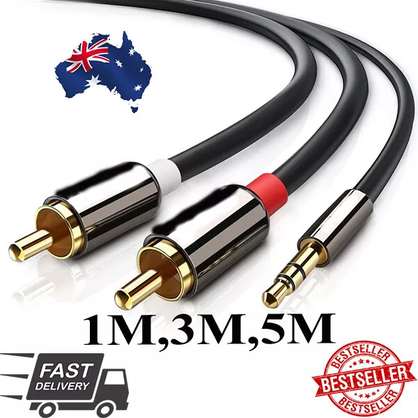 NEW Premium Gold Plated Stereo Audio 3.5mm Aux Jack to 2 RCA Cable HGO AUS SLR