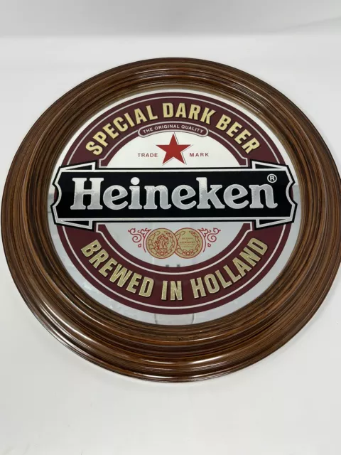 New In Box Vintage Round Heineken Special Dark Beer Mirror Pub/Bar Sign Rare Red