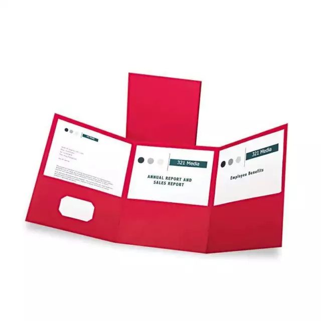 Oxford Tri-Fold Folder w/3 Pockets, Holds 150 Letter-Size Sheets, Red