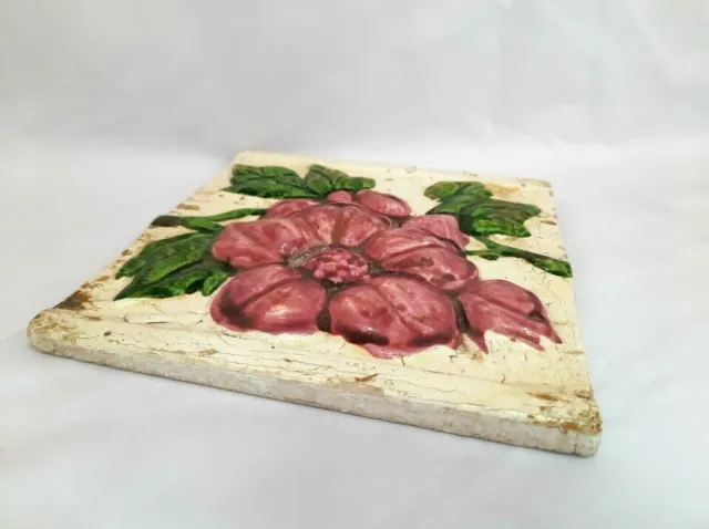 Vintage Japanese Tile Rare Antique Condition Ceramic Collectible Flower Art Tile 4