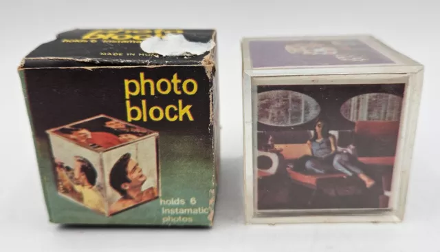 Vintage 1970s Instamatic Plastic Photo Cube Holds 6 Pictures 1.5"