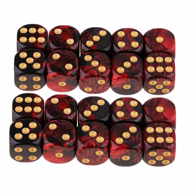 Set of 20, Square 6-Sided 16mm D6 Resin Table Gaming Dice Set Red and Black