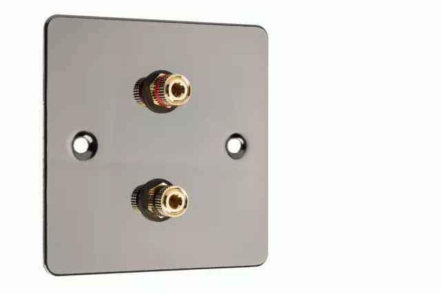 2 Post Black Nickel Flat AV Speaker Wall Face Plate - Non Solder