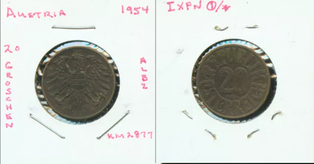 World Coins Austria 3 1954 20 Groschen (G902,03,&04)