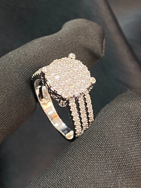Pave 2.25 TCW Round Brilliant Cut Diamonds 3-Row Wedding Band Ring In 14ct Gold