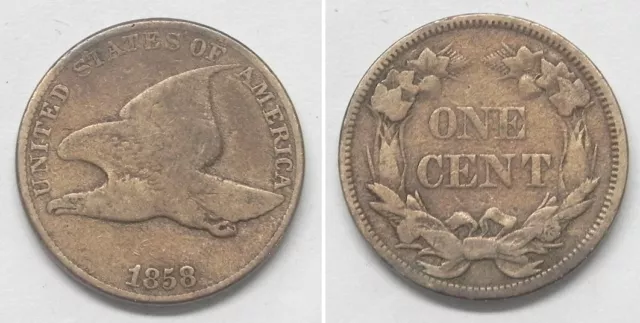 X5736  1858 SL Flying Eagle Cent Penny 1c, VG