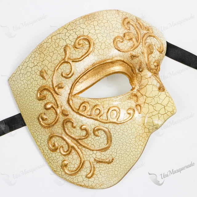 Gold Half Face Phantom of the Opera Venetian Costume Masquerade Mask Mardi Gras