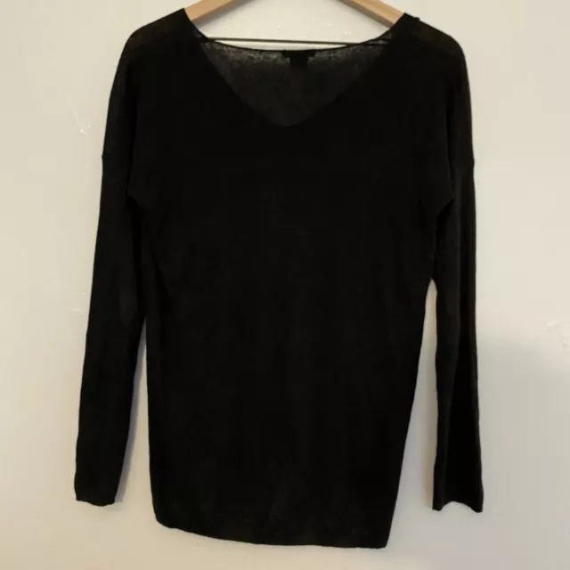 Theory Womens Larlissa Linen Blend Knit Top Long Sleeve V Neck Size Medium Black 2