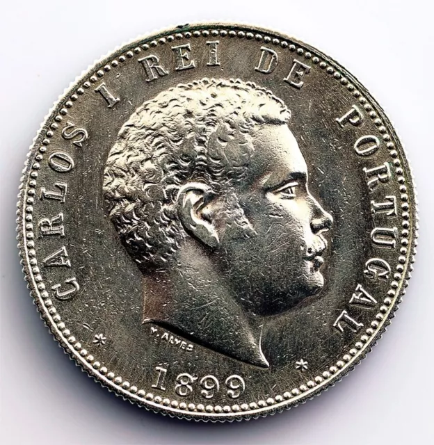 Portugal. Rey D. Carlos I. 1000 Reis 1899. EBC-/XF- Plata 24,9 g.