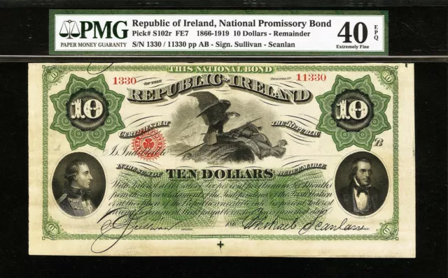 Republic of Ireland 10 Dollars 1866-1919 Pick-S102r Extremely Fine PMG 40 EPQ