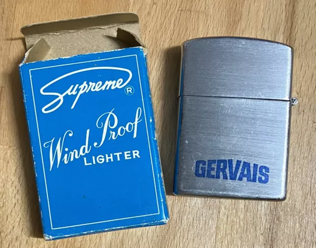 Briquet à essence publicitaire GERVAIS avec sa boîte, années 70, neuf