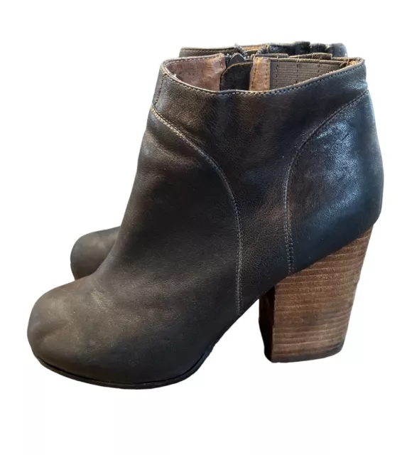 Jeffrey Campbell Stacked Heel Leather Ankle Boot Size 10