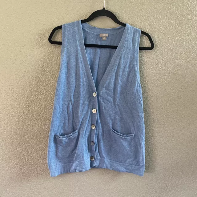 J Jill Sweater Vest Cardigan Women's small S Blue V Neck Pockets Cotton academia