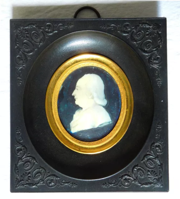 Miniature d'époque XVIIIe siècle, portrait d'homme de profil - cadre XIXe