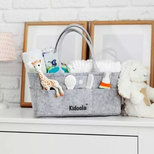 Grey Baby Diaper Organizer Caddy Felt Changing Nappy Kids Storage Carrier Bag