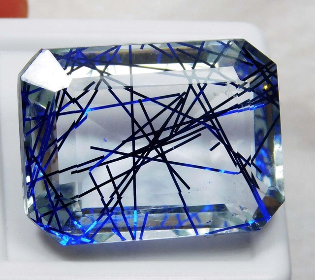 Pierre précieuse en vrac de quartz rutile bleu taille émeraude de 33,20 ct...