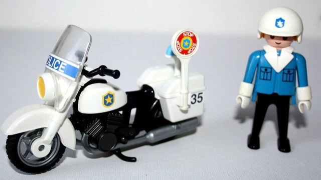 PLAYMOBIL vintage city police moto verte policier motard set 3564 V1 de 1982