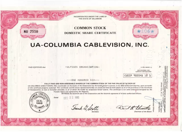 UA-Columbia Cablevision, Inc., 1980, red, VF