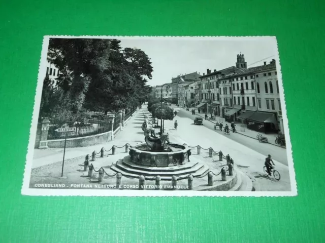 Cartolina Conegliano - Fontana Nettuno e Corso Vittorio Emanuele 1940