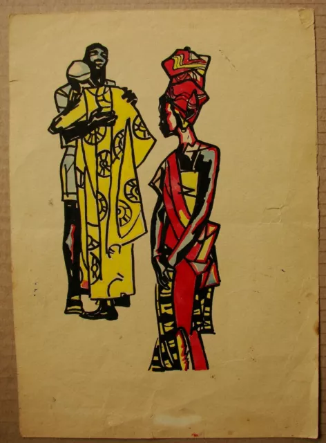 Ukrainian Soviet painting figure sketch African costume Cubism ArtDeco