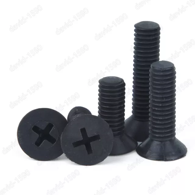 M3 M4 M5 M6 Viti a testa piatta controaffondata plastica nera nylon Phillips