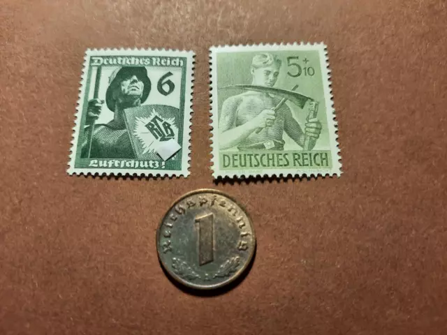 1 Reichspfennig 1937 und Briefmarken von 1937/43, postfrisch