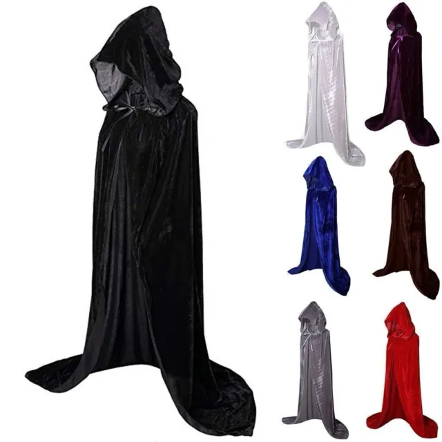 Long Velvet Hooded Cloak Cape Vampire Witch Halloween Fancy Dress Unisex Cape's
