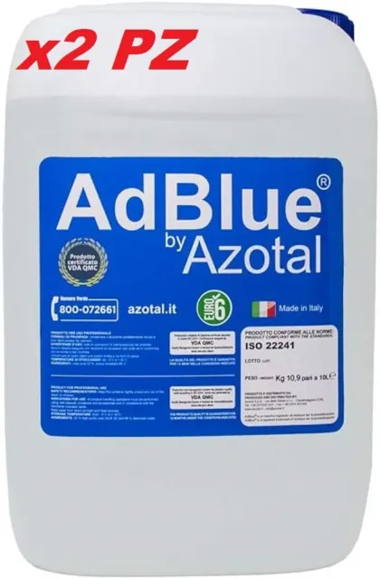 ADBLUE Azotal 10 Lt Additivo Liquido Gas di Scarico Diesel euro4/5/6 x2 pz