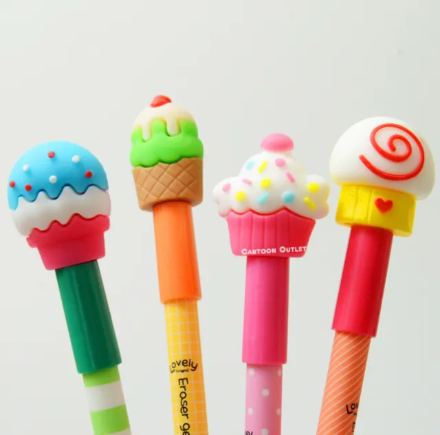 Novelty Ice Cream Cup Cake Pen Gel Pen Eraser Top 4 pc Set Gift 3