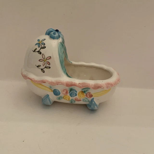 VINTAGE BABY CRADLE Ceramic Planter Pink 8" x 6" x 4" 9.99 PicClick