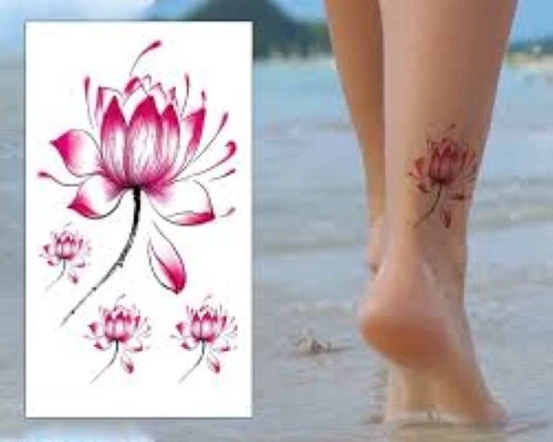 TATOUAGE TEMPORAIRE FLEUR LOTUS ROSE - RÉALISTE ET FACILE À APPLIQUER - ENVOI GRATUIT