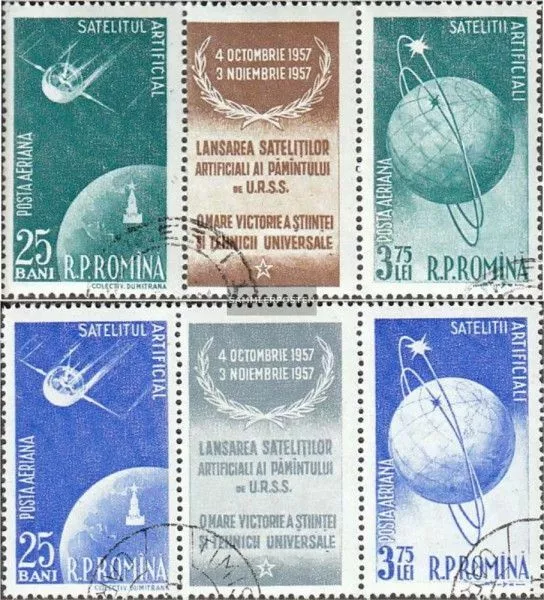 Rumänien 1677-1680 Dreierstreifen (kompl.Ausg.) gestempelt 1957 Erdsatelliten