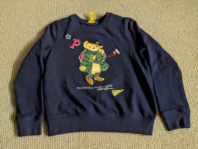 Polo Ralph Lauren Bear Sweater Girls Large 12-14 Navy Blue Fleece Sweatshirt