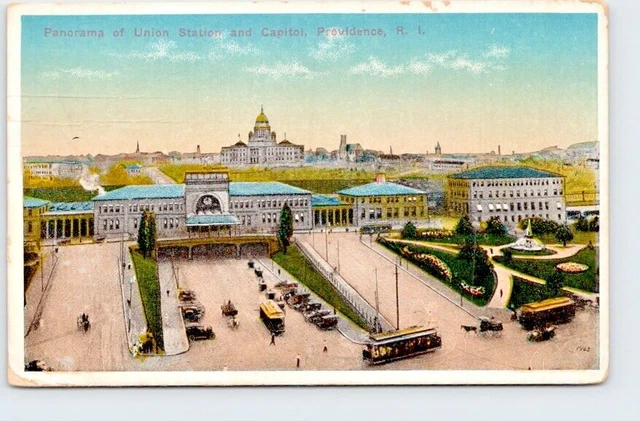 Postcard RI, Providence Union Station & City Hall Posted 1915