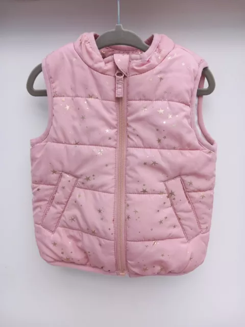 John Lewis Baby Girl Gilet 6-9 Months, Pink With Gold Stars, Pockets Furry Lined