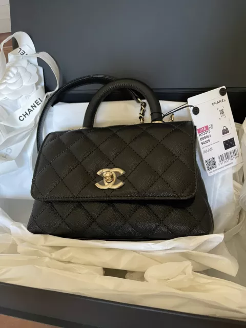 NEW CHANEL 23K Black Caviar GHW SMALL 9.5in Coco Handle Flap w/ receipt