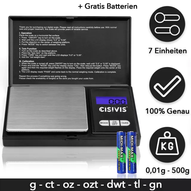 Neu Digitale Feinwaage Präzisionswaage 500g Taschenwaage Miniwaage Gramm Waage