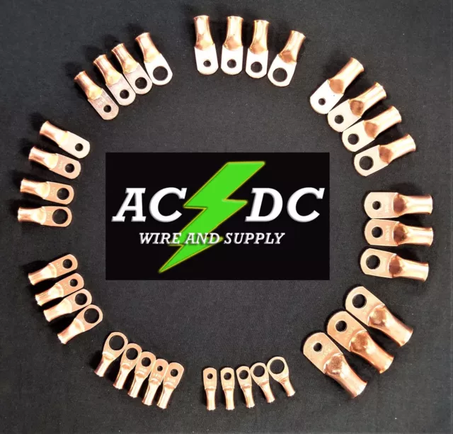 AC/DC WIRE Bare Copper Lug Ring Terminals Battery Wire Welding Cable AWG