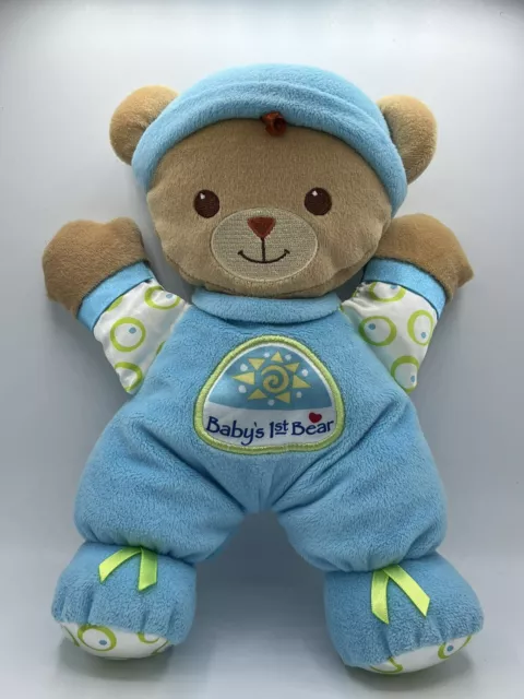 Fisher Price Baby's First Bear Blue Plush Rattle 10" 2008 Stuffed Animal Toy GUC