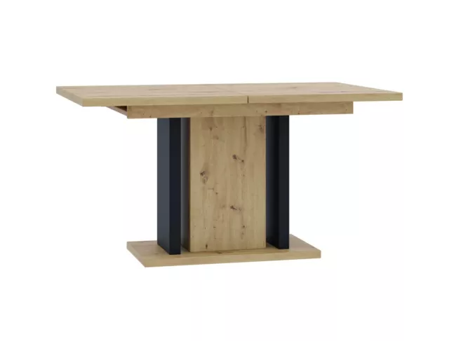 Extendable Dining Table Kitchen 140-180cm Oak Effect Black Pillar Pedestal WREN 2