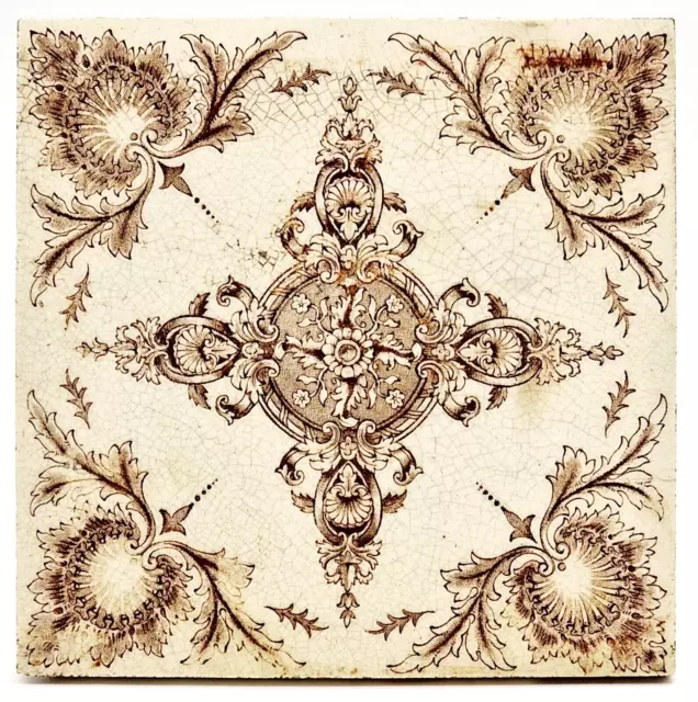 Antique Fireplace Tile Transfer-Print Floral Design C1890