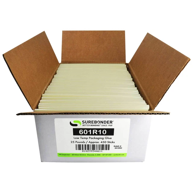 Surebonder Bulk Full Size 10" Low Melt Temperature Fast Set Hot Glue Stick - 25