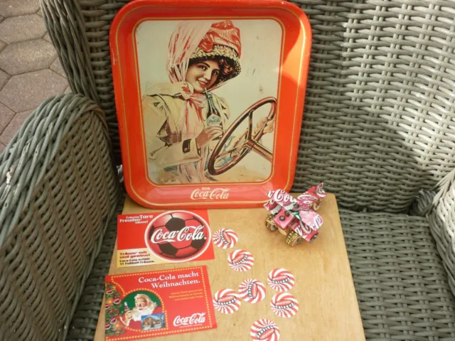 Coca-Cola Blech Tablett + Flugzeug + Werbekarten + TRICKER Olympia 1996