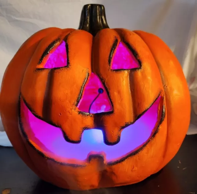 Halloween Pumpkin 14” Resin Fog Smoking Led Color Changing Jack O Lantern Large