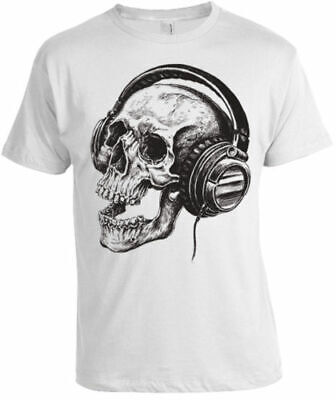 Kids Boys Girls Skull Headphones SCREEN PRINTED T-Shirt band retro skeleton